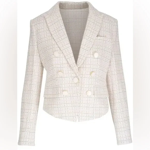 Veronica Beard White Plaid Blazer in Size 0 - Picture 2 of 11